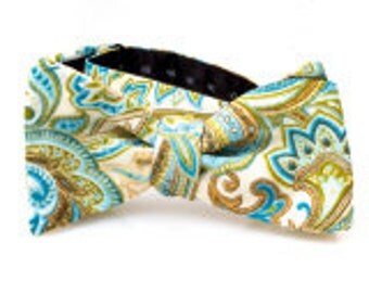 Cream Paisley Self Tie Bow Tie