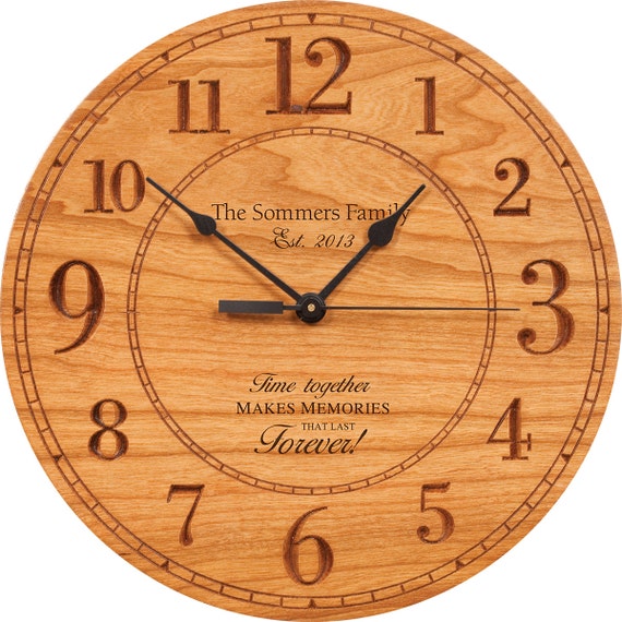 Laser Engraved 12 Inch Wooden Clock Cherry by MemoriesMadeCustom