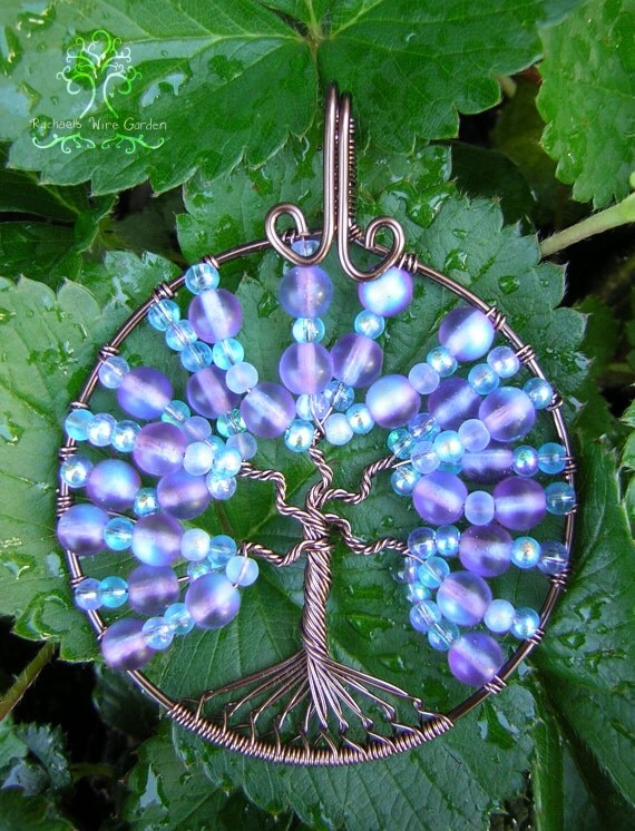 Blue and Purple Tree of Life Wire Wrapped Pendant