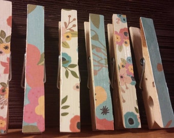 Items similar to Set Of Eight Hand Made Decorated Clothes Pins With ...