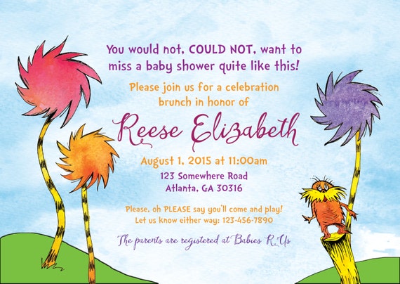 Lorax Baby Shower Invitations 7