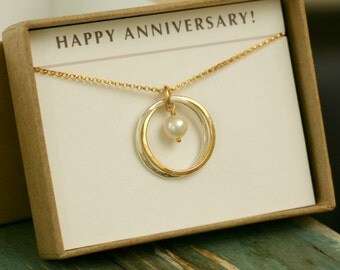 2nd anniversary gift, 2 sister necklace, engagement gift, 2 best friend jewelry, 2 interlocking circles necklace - Lilia