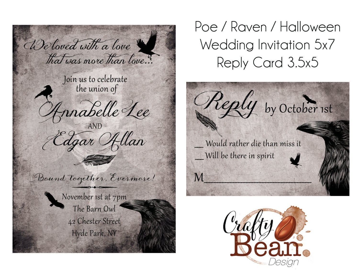 Raven / Poe / Halloween/ Gothic Wedding Invitation DIY