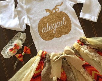 Gold and Ivory Tutu Set - Gold Onsie - Fall baby outfit 1st Birthday Outfit - Vintage Tutu Baby Girl Tutu - Thanksgiving Outfit - Pumpkin