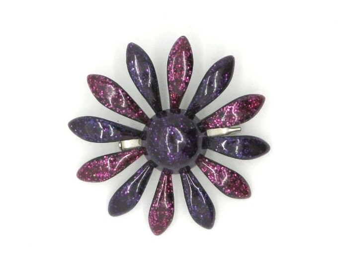Vintage Purple Enamel Pin Glittery Flower Brooch Costume Jewelry Gift Idea