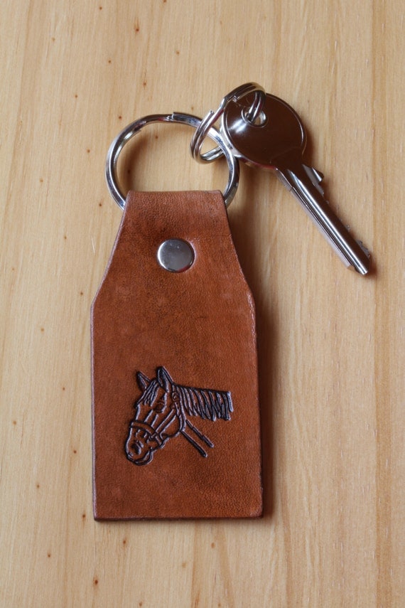 Horses Head Keychain Leather Key Fob Horse by TinasLeatherCrafts