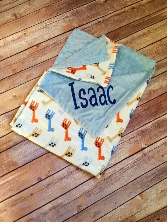 Personalized Baby Giraffe Minky Blanket Pink by BitsNPiecesBySK