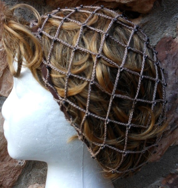 Beaded Renaissance Victorian Snood Twig Brown With