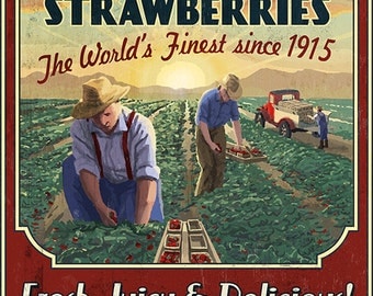 Strawberry Farm - Vintage Sign (Art Prints available in multiple sizes)