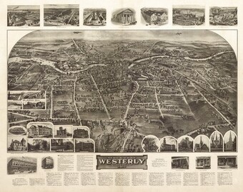 Westerly, Rhode Island - Panoramic Map (Art Prints available in multiple sizes)