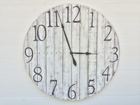 40 Rustic White Washed Wall Clock by TickTockCreations on Etsy