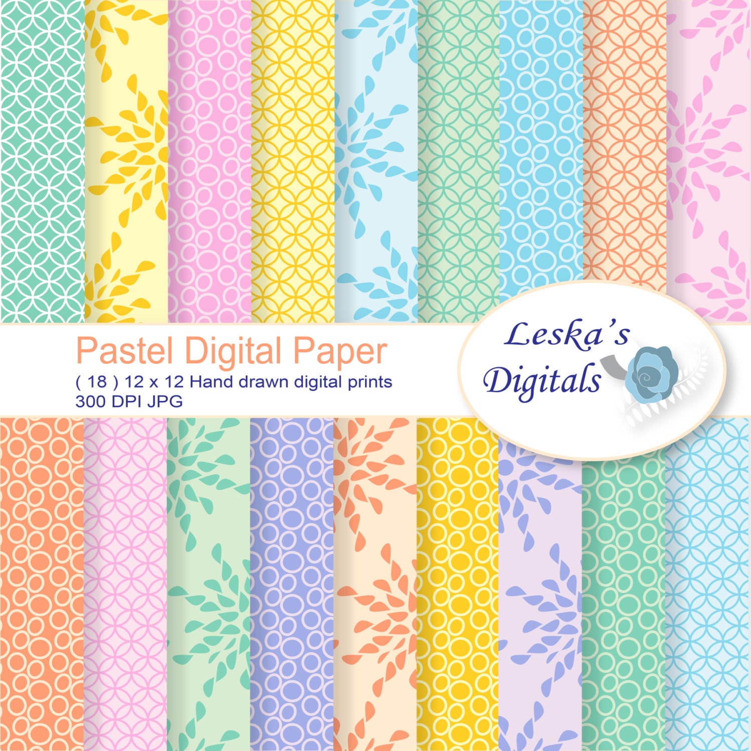 Download Pastel digital paper pack of scrapbook background printable