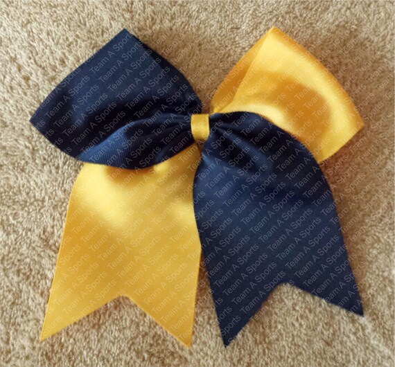 Navy Blue and Yellow Gold Cheer Bow With Optional by TeamASports