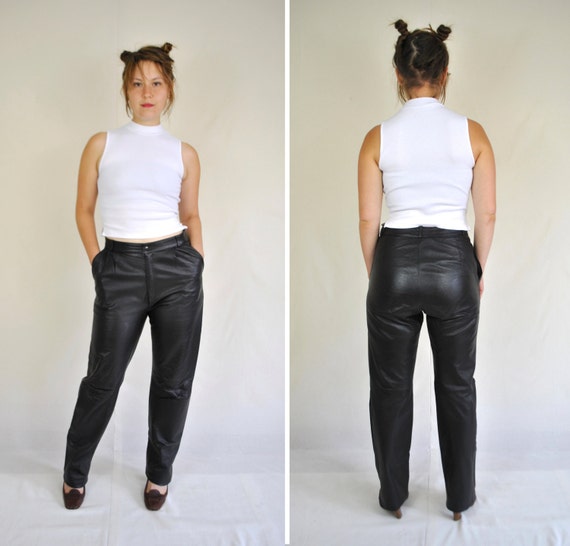 black leather tight pants