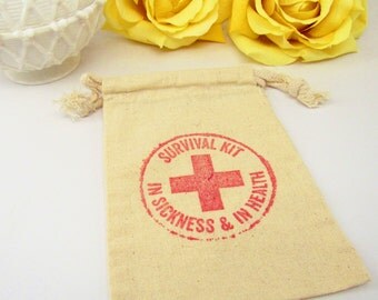 Bachelorette Party Cotton Bag, Muslin Wedding Survival Kit In Sickness & In Health Bag, Organic Cotton Bag, Cotton Drawstring Bag