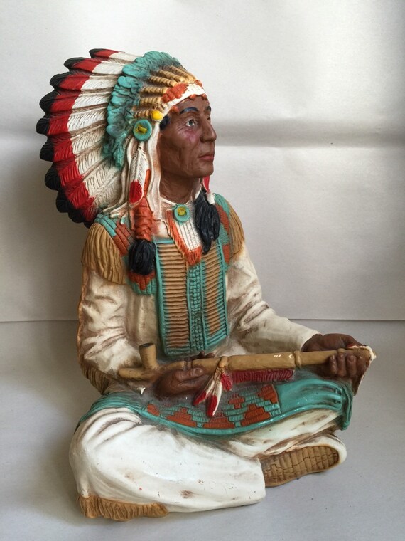 Vintage Native American Indian Chief sculpture statue sitting