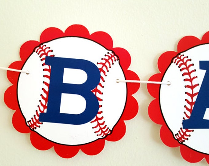 Baseball Baby Shower Banner - Baseball Banner - Baseball Birthday Banner - Red Scallop Circle Baseball Banner