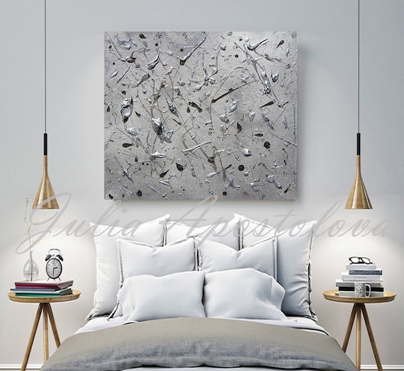 Items similar to Silver Painting, Minimal Abstract Art, Minimalist