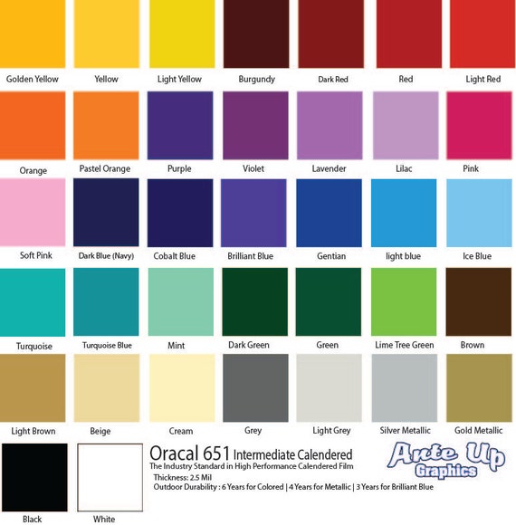 1 Sheet ORACLE 651 Craft Hobby Vinyl. 37 COLORS by AnteUpGraphics