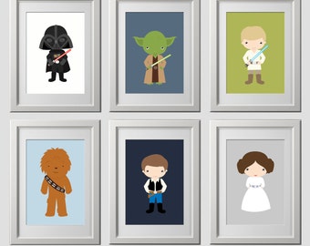 star wars nursery wall decor, CUSTOM COLORS, starwars wall prints, color customized wall prints, high quality prints set of 6 prints 8x10