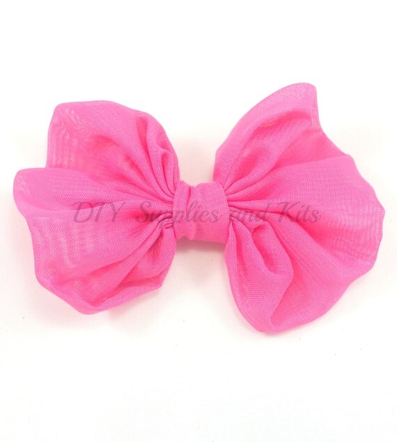 4 Hot pink chiffon bow for making hair bows or