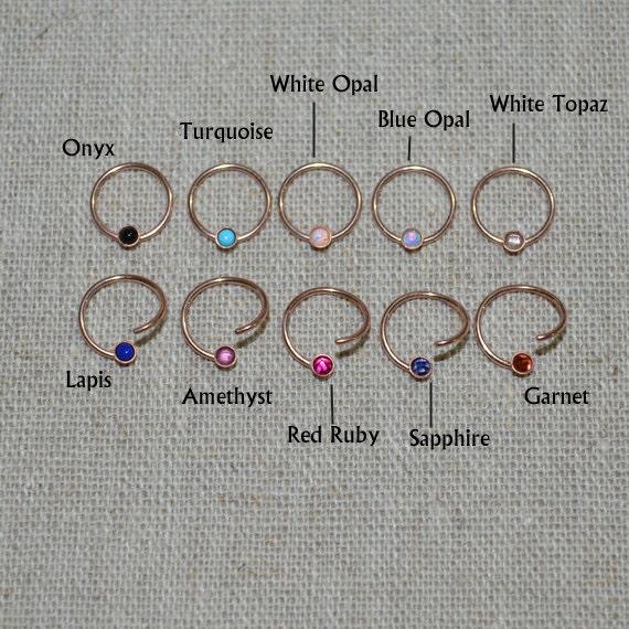 Septum Ring Gold Nose Ring 2mm Opal Helix Ring Tragus