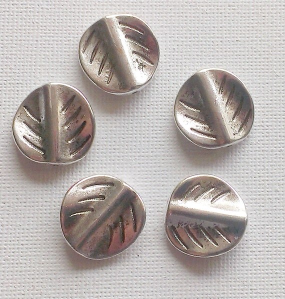 Antique Silver Leaf Flat Disc Beads Curved by VioletEarthDesign