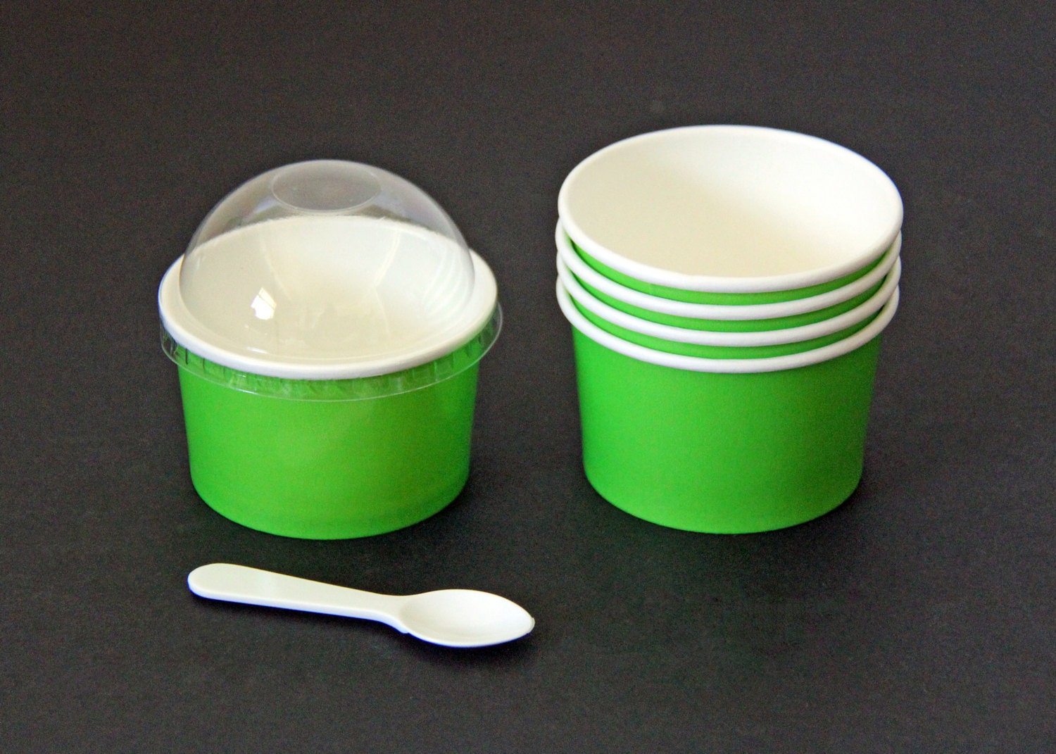 Lime Green Paper Cups 4 oz with Plastic Dome Lids 12