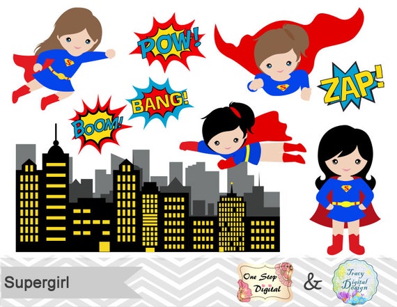 Digital Cute Supergirl ClipArt Superhero Digital Clipart