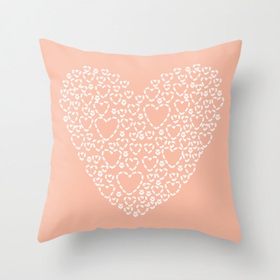 Peach Heart Pillow Cover Modern Heart Pillow Cover Hearts
