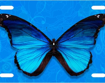 Blue Butterfly License Plate Tag