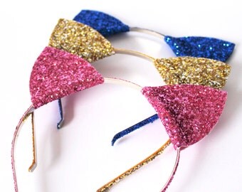 Glitter Cat Ears Headband, Halloween Fancy Dress, Cat Woman Hairband, Cosplay - 30 cols available