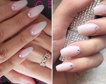 Press on nails, Natural nails, pink nails, swarvoski crystals, pink false nails, hand painted nails, press on nails, wedding nails