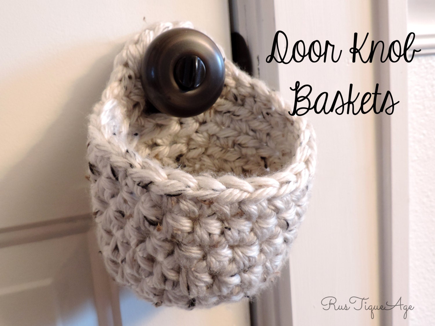 Ecru Tweed Door Knob Hanging Storage Basket for by RusTiqueAgeHome