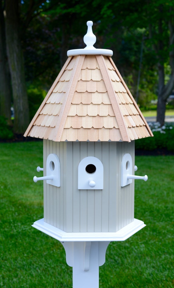 Large outdoor Hexagon Birdhouse with hand cut cedar roof