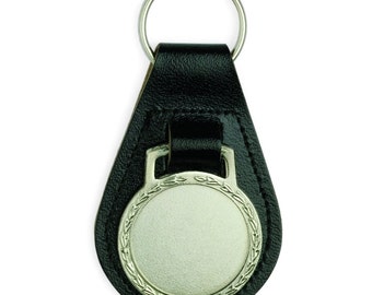 Black Leather Key Chain With 25mm Center