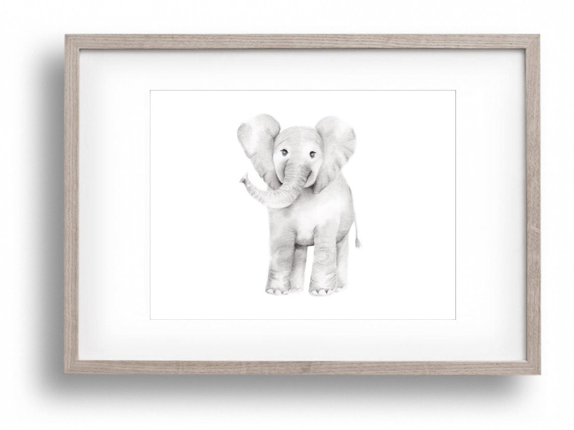 Elephant Nursery Art Pencil Drawing Grey Nursery By Studioqgallery