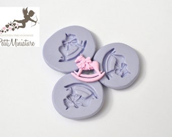 Flexible silicone mold Baby rocking horse 20mm polymer clay jewelry kawaii ST217