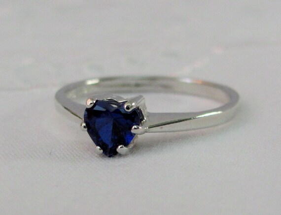 Sapphire Heart Ring in Sterling Silver, Blue Sapphire Ring, September ...