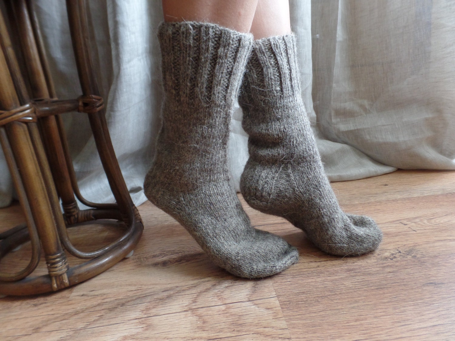 Wool socks Men socks Handmade Warm thick gray knitted socks