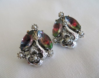Retro watermelon like stone vintage clip on earrings
