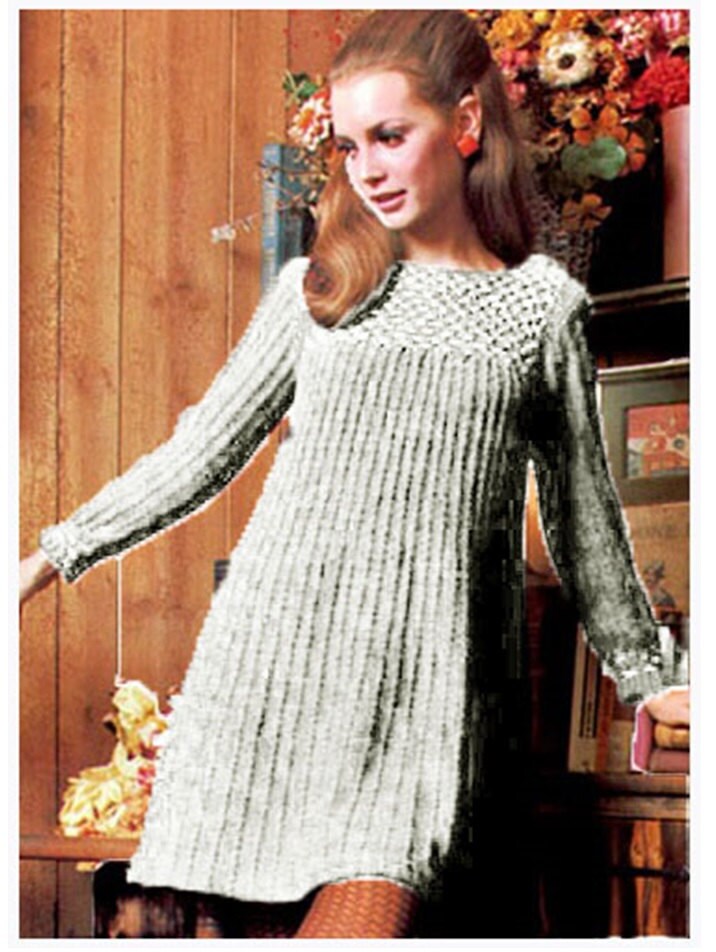Knitting DRESS Pattern Vintage 60s Long Sleeve Dress Pattern
