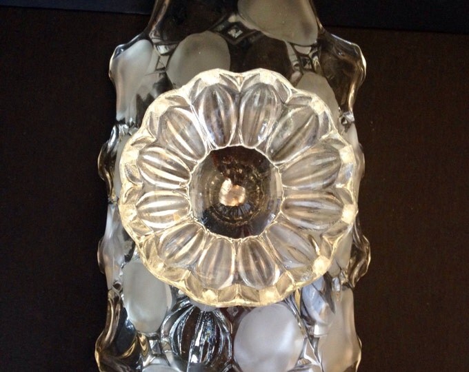 Storewide 25% Off SALE Vintage Large Clear Crystal Fan Fluted Centerpiece Fruit Bowl Featuring Elegant Ruffle Trim With Frosted Circle Patte