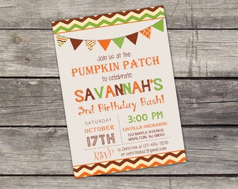 Pumpkin Patch Birthday Party Invitation - Pumpkin Kids Birthday Invitation - Fall Birthday Invitation for Kids 142