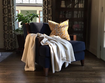 XL Magnolia Petal Linen Throw Blanket - Neutral Blanket - Cream Throw Blanket - Off White - 9' x 4.5' - Market Linen - Atlanta