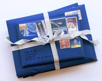 Time Travel Wedding Engagement Ring Box - Fandom Blue - Outer Space Theme Proposal - Add Your Custom Text - Name Date Time & GPS Coordinates