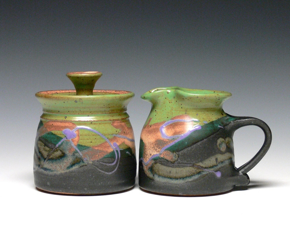 Pottery Sugar and Creamer Set by KathleenLeSueur on Etsy