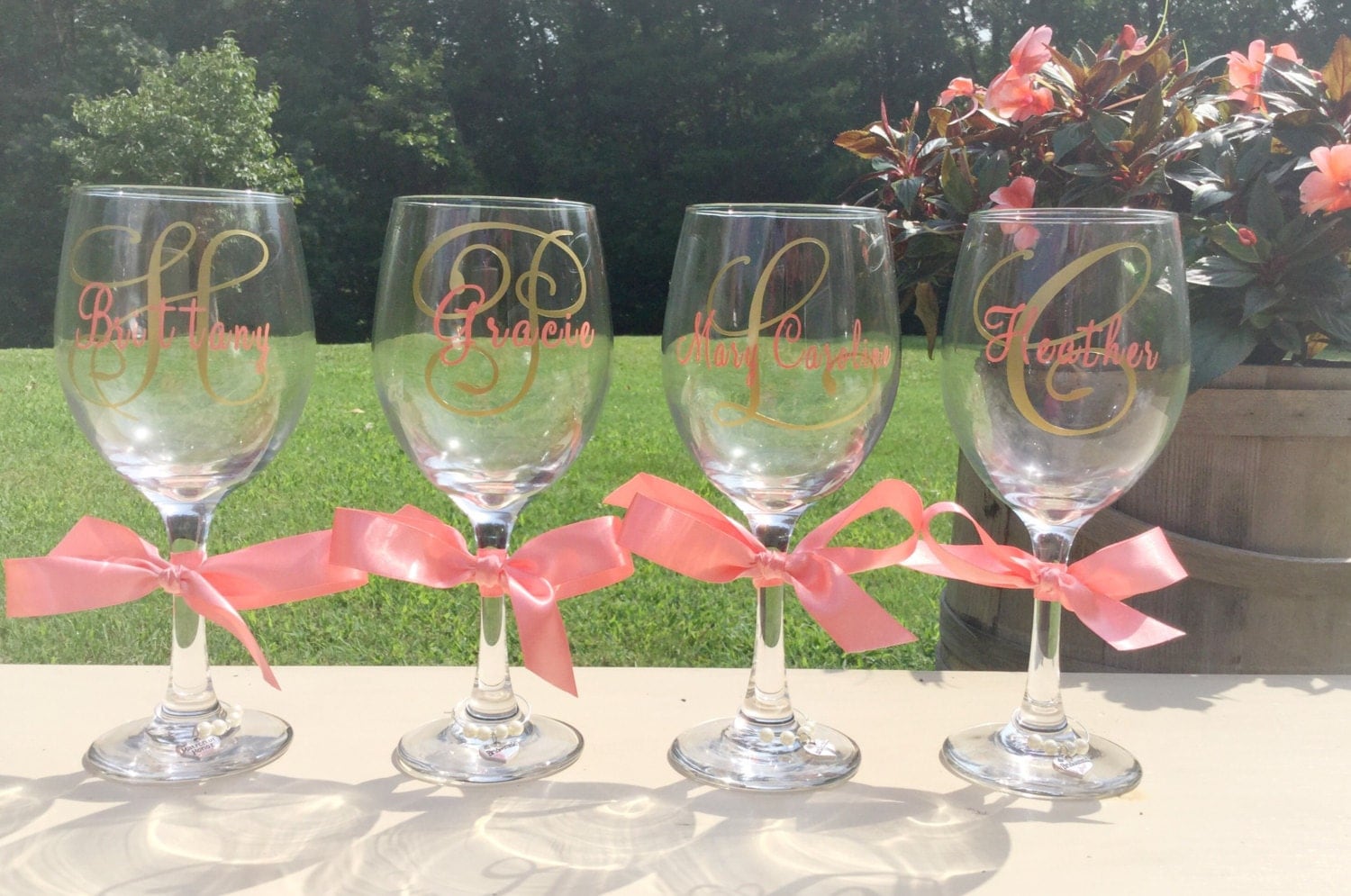 Bridesmaid wine glasses bridal party gift set personalized