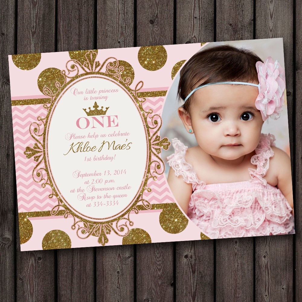  first birthday pink and gold invitation princess invitation 