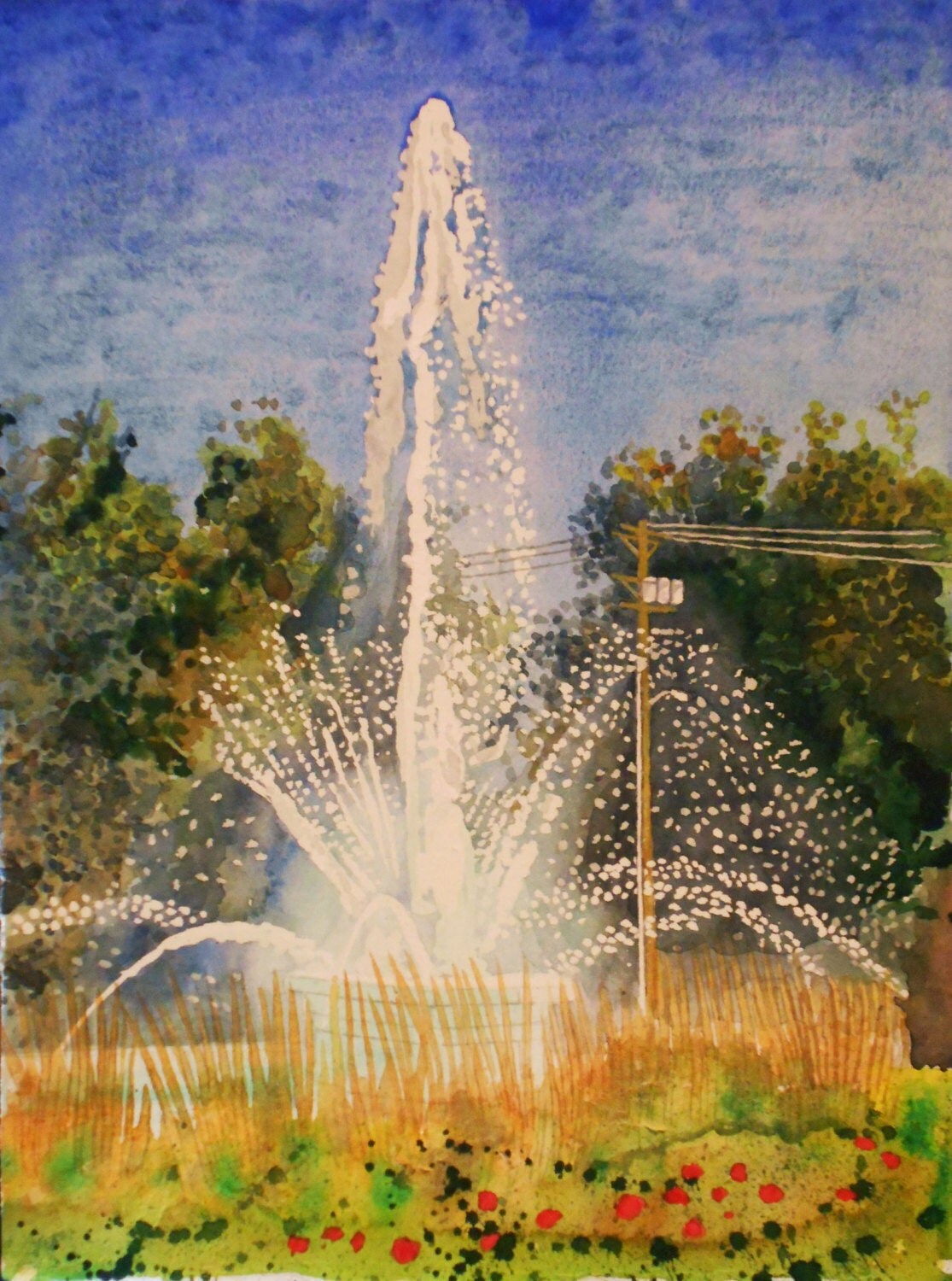 Water Fountain Watercolor Print. Fountain painting. Watercolor